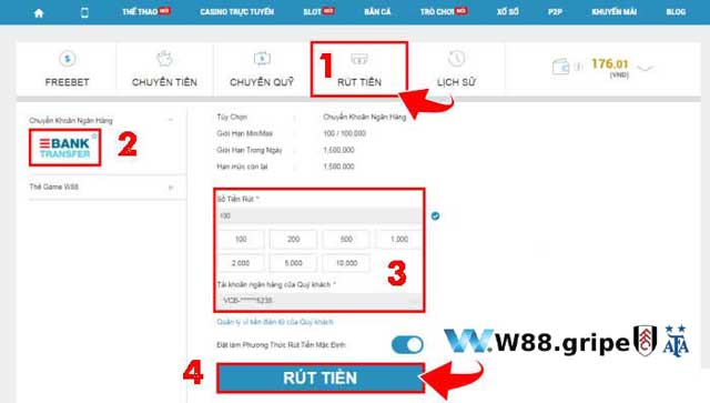 Quy trình rút tiền tại W88